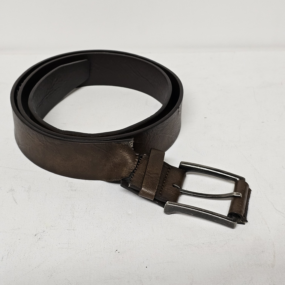 Brown Leather Belt with Silver-Tone Buckle — Broken at Buckle (For Parts/Repair)